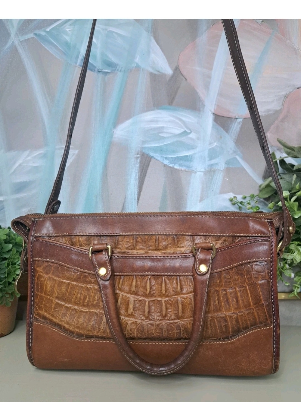 Vintage Brahmin Brown Croc Leather Crossbody Bag